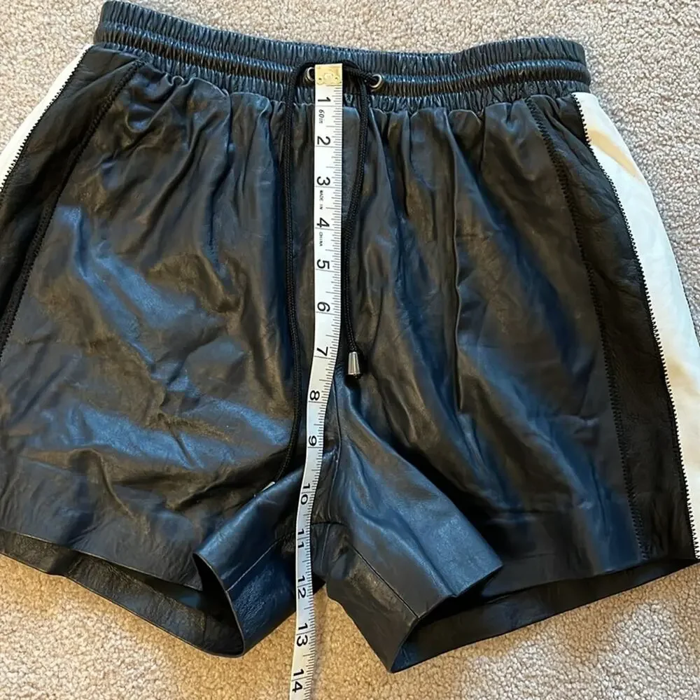 Jonathan Simkhai Leather Shorts w/ Stipe Size XS Black White Pull-On NWOT - Picture 7 of 8